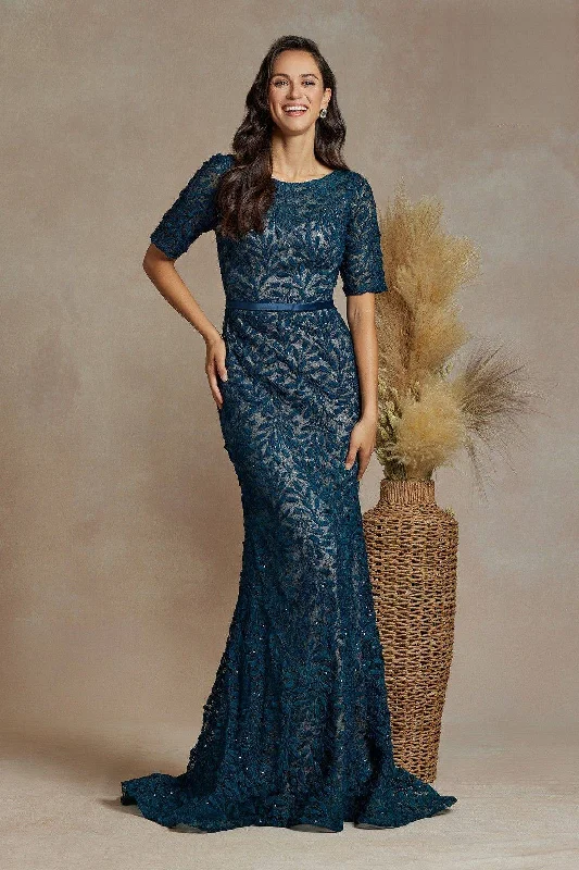 1/2 Sleeves Mermaid Embroidered Lace Long Mother of the Bride Dress NXJQ506 Lace Dress Chic