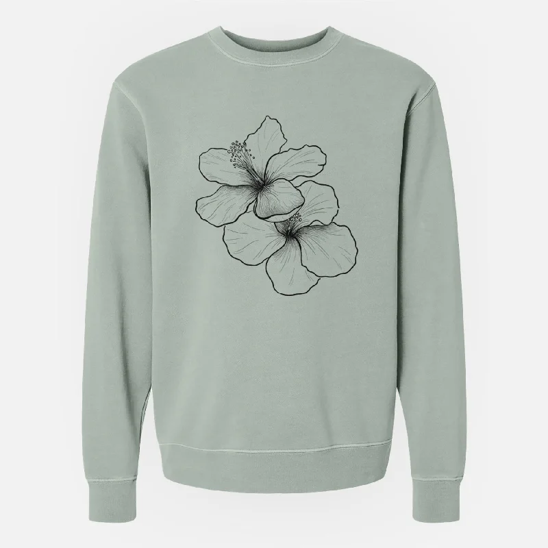 Hibiscus Flowers - Unisex Pigment Dyed Crew Sweatshirt Basic Hoodie Sweatshirt