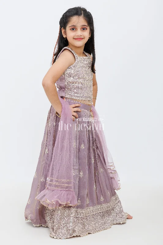 Purple Shimmer Tissue Silk Lehenga Choli with Zari Embroidery