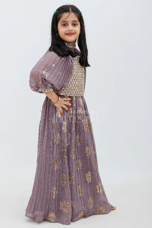 Girls Green Floral Modal Silk Sharara Set with Mirror Work