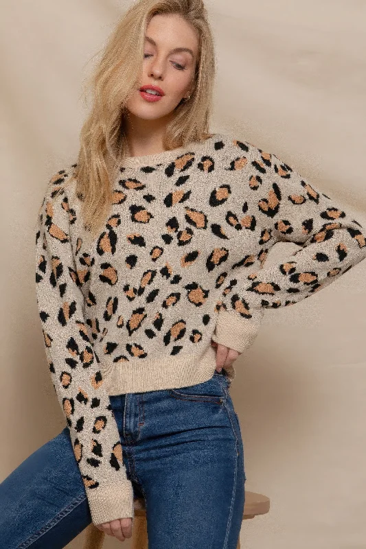 Long Slv Animal Jacquard Sweater Fall sweaters