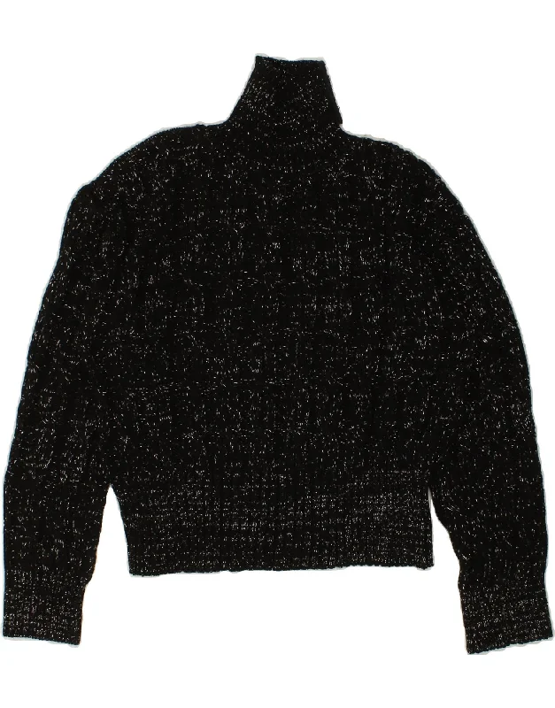 VINTAGE Womens Crop Roll Neck Jumper Sweater UK 10/12 Medium Black Flecked Women's sweaters