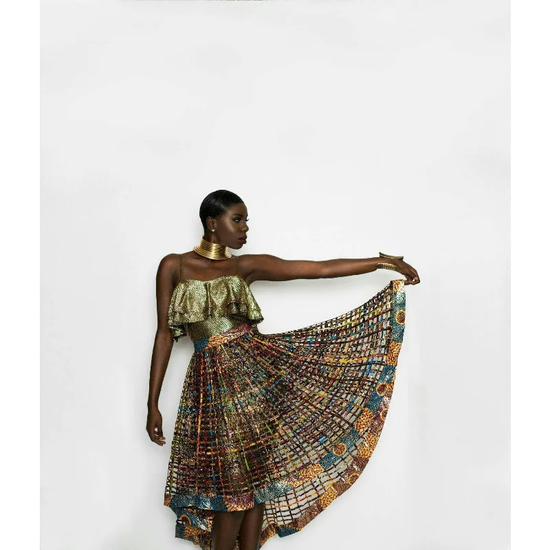 Ankara  Laced Skirt High-Low Casual unclassified skirts