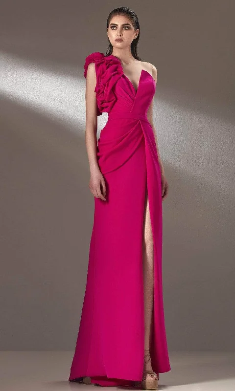 MNM Couture - K3904 One Puff Sleeve Ruched Detail Evening Dress Smocked party dresses