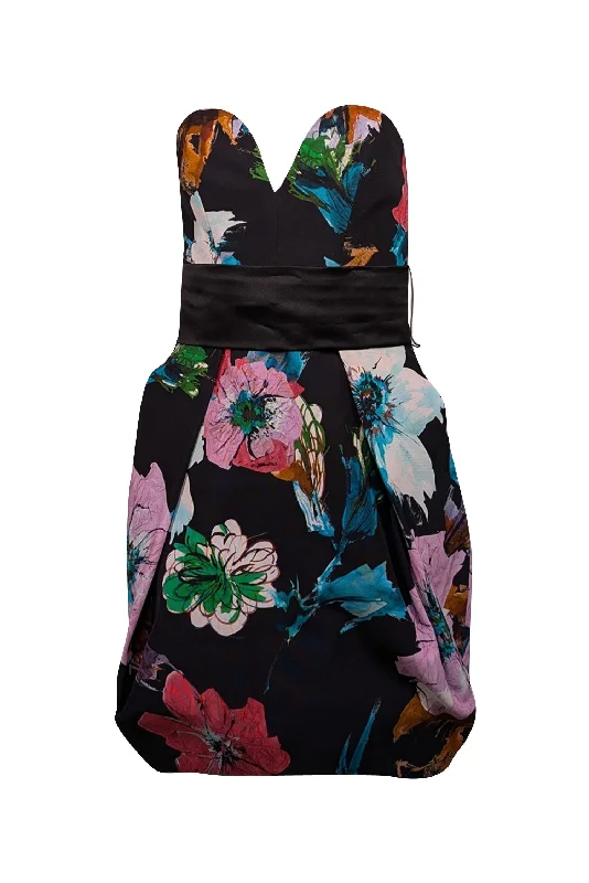Milly - Black & Multi Color Floral Strapless Dress Sz 4 Anniversary floral dresses