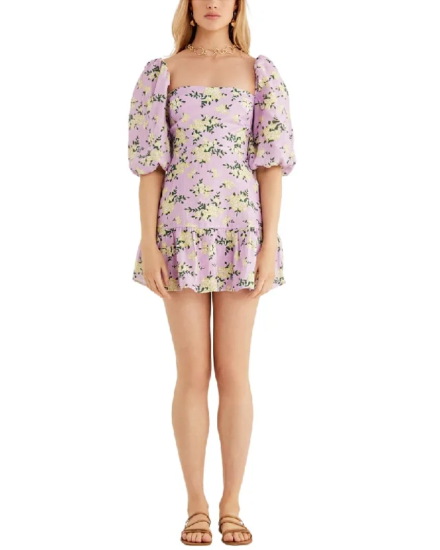 Rumer Lilac Floral Linen Mini Dress Raw Hem Mini Skirt