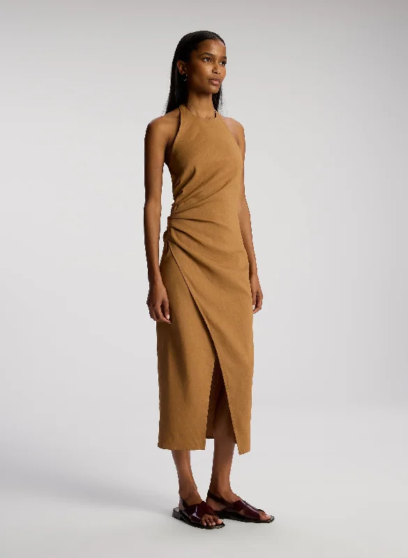 Sylvie Linen Midi Halter Dress Lace Midi Skirt